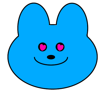 青色のウサギのイラストを描きました(楕円定規・描画ツール使用)