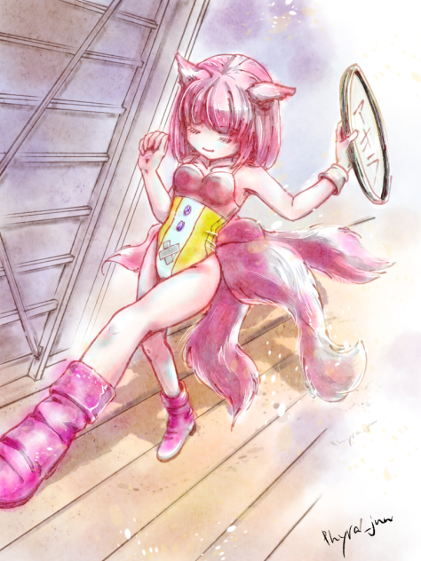 水彩塗り　舞台終わりのケモ耳さん