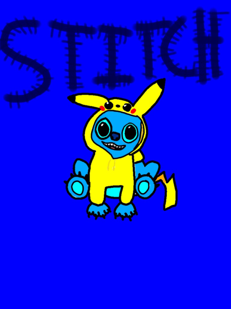 Stitch wearing pikachu hoodie