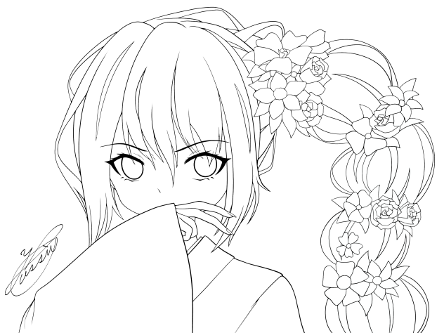 New Year's girl（線画）