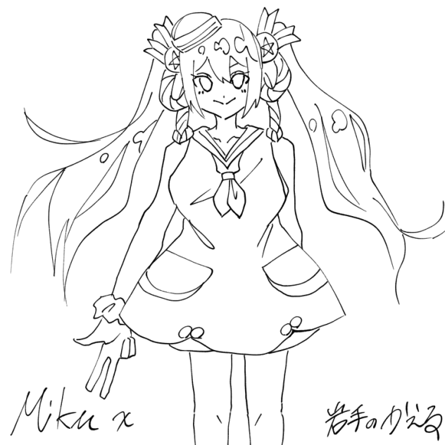 初音ミク、線画。