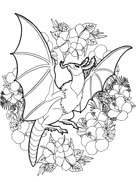 Insect dragon and hibiscus