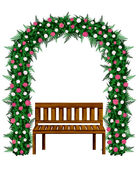 Flower Arbor & Wooden Bench
