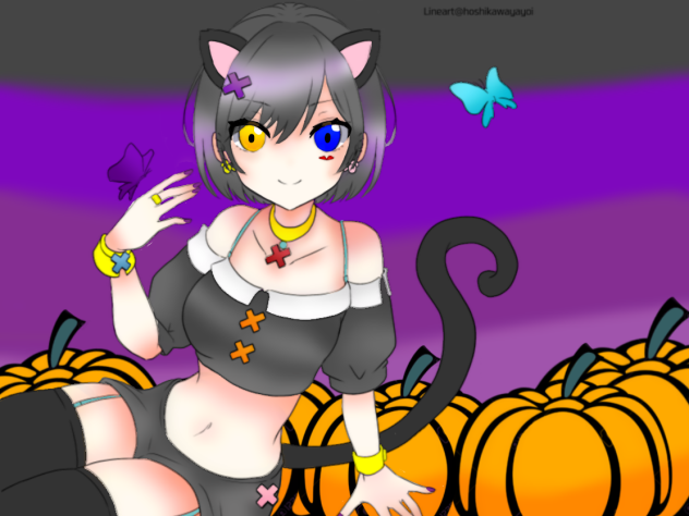 塗り絵を塗らせていただいた、黒猫イリュージョンデス