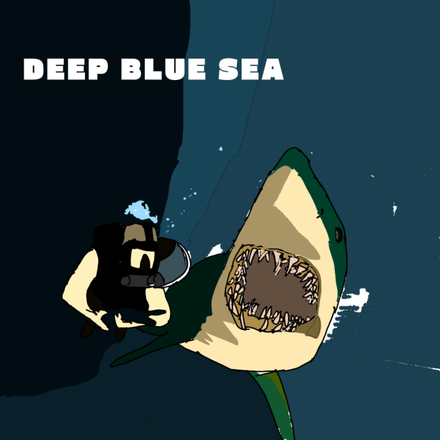 Deep blue sea shark and human