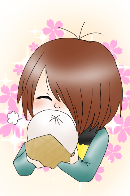 中華まんをほおばる松岡鬼太郎