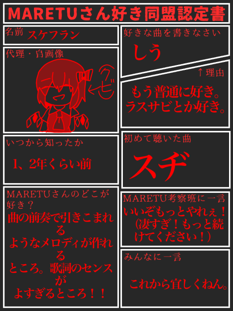 MARETUさん好き同盟認定書