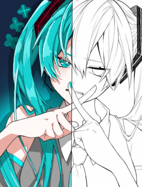 初音ミク　半分塗り絵