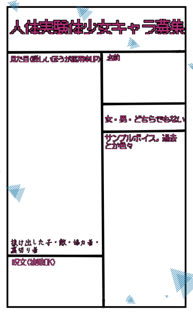人体実験体少女キャラ募集