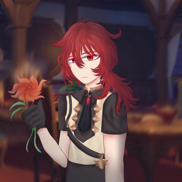 diluc with flower