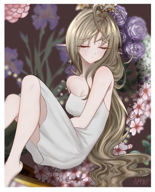 Elf and flowers