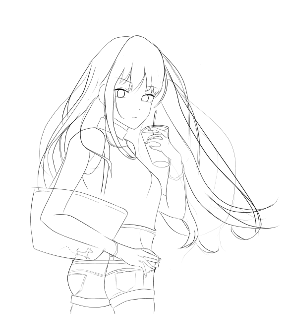 Anime girl having coffee