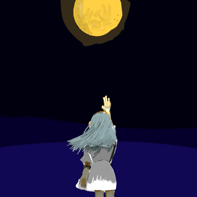 うさぎの月を見上げる少女