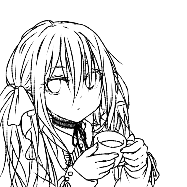 【線画】ブラックコーヒーとウサギ系女子