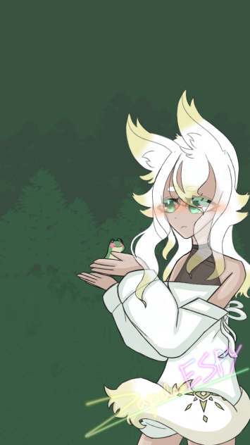 💚🐸A white floof and lil frogge🐸💚