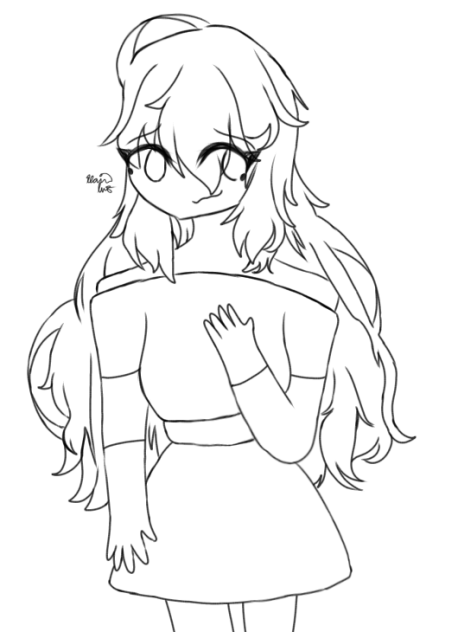 A Girl with Relly Messy Hair Lineart
