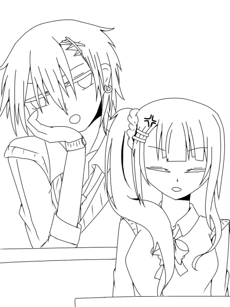 線画　仲良しな二人