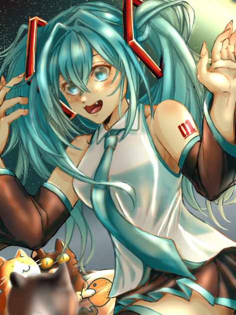 「街灯の下で踊るミクちゃん＆観てる🐱」