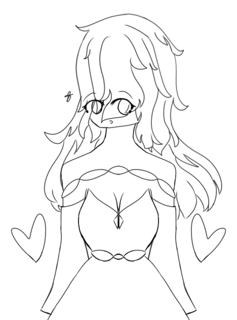A Girl with 2 Hearts Lineart