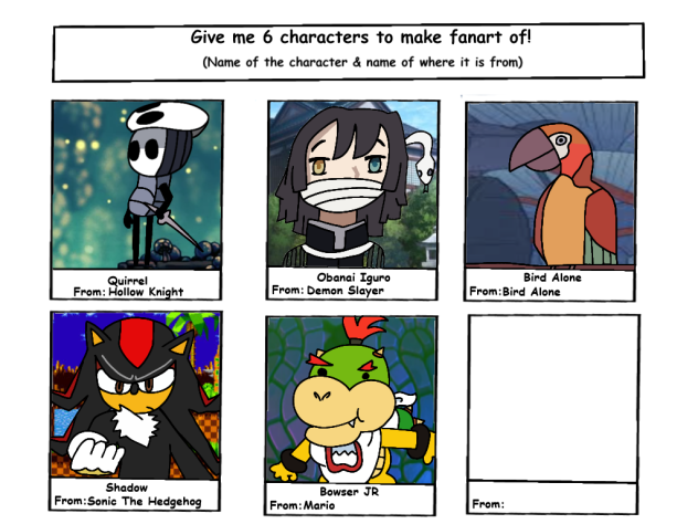 I'm bored, give me 5 characters to draw5