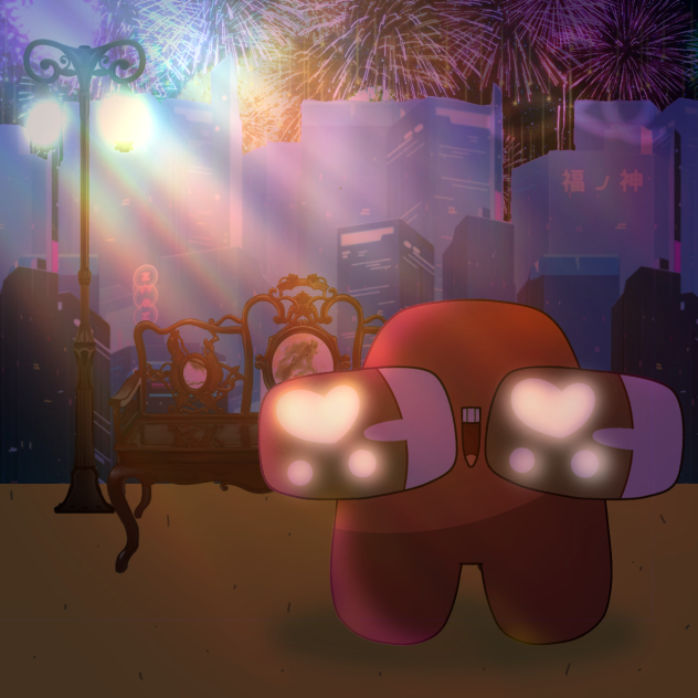 A watching the New Year's fireworks