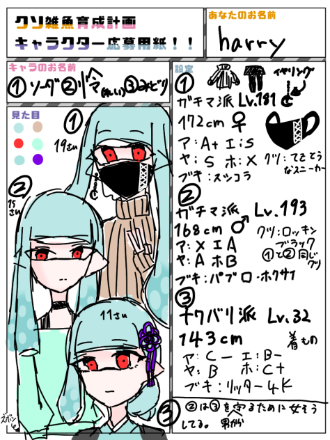 キャラ募集！！！！！！