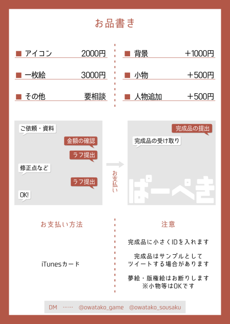 有償依頼のお品書き