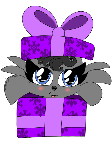 Gray Puppy In Purple Gift Box