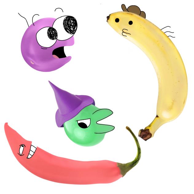 smiling friends as fruits