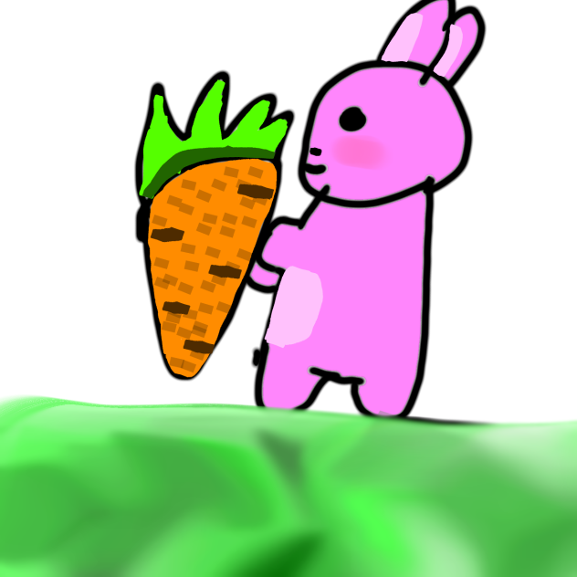 Pink bunny holding a carrot