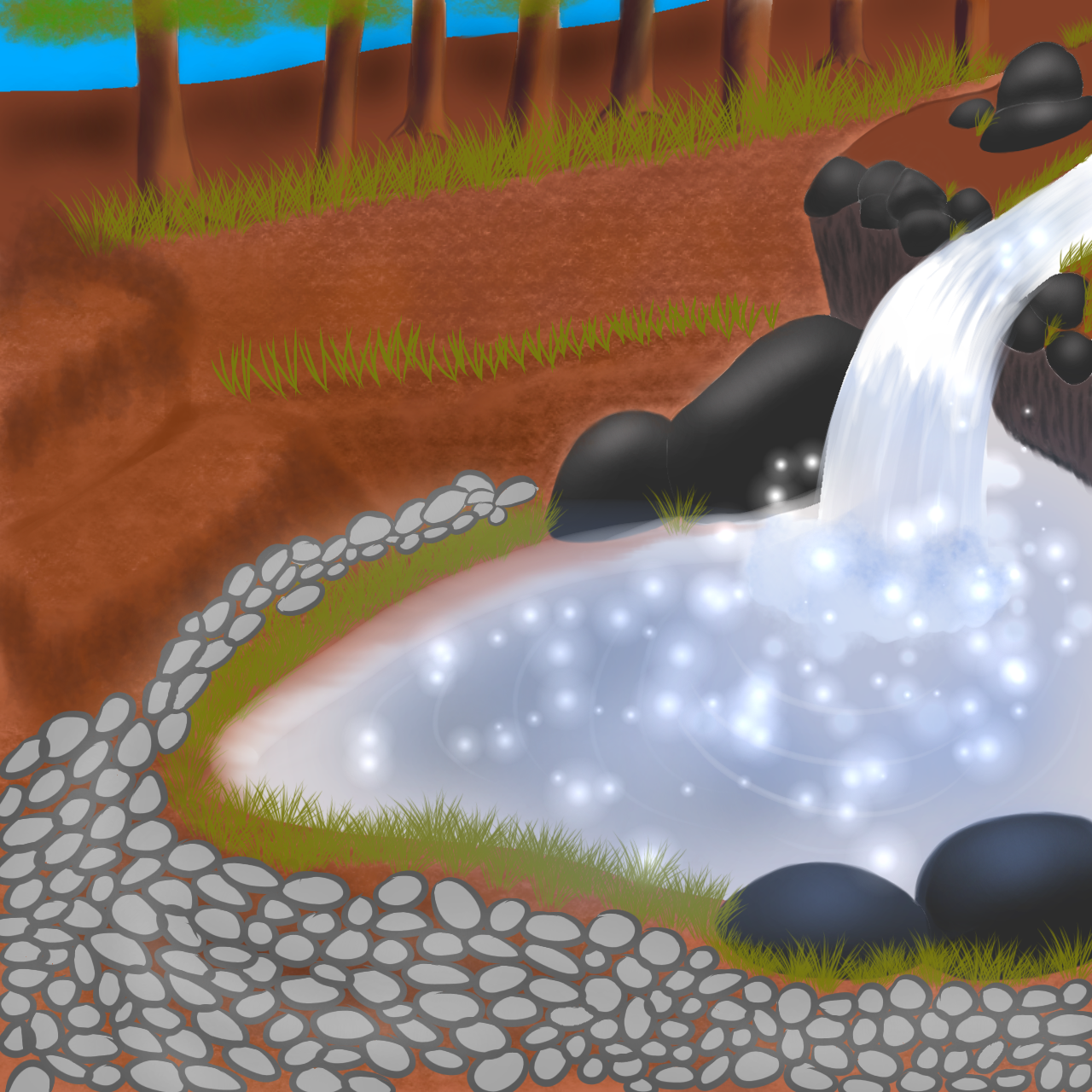 small waterfall in the mountain - ibisPaint