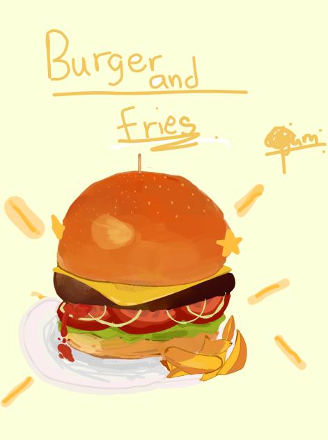 Burger and fries - ibisPaint