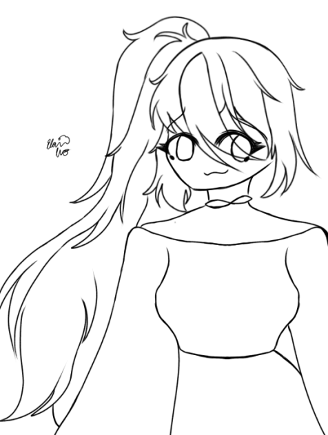 A Girl with a Big Ponytail Lineart