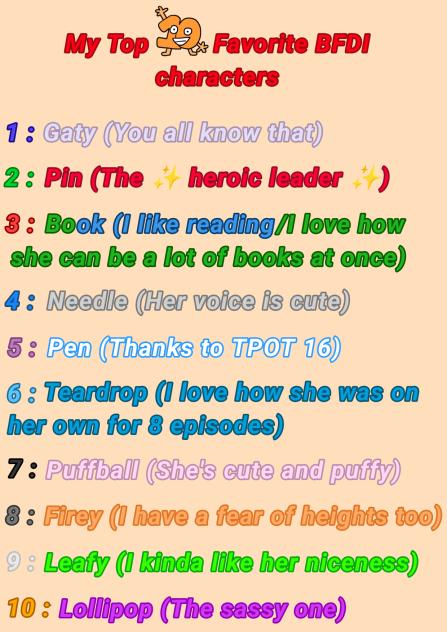 •My Top 10 favorite BFDI characters!•