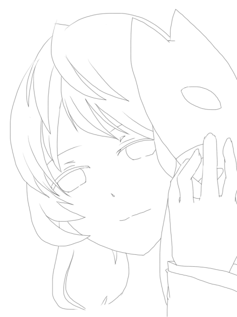 線画 狐面 中性顔