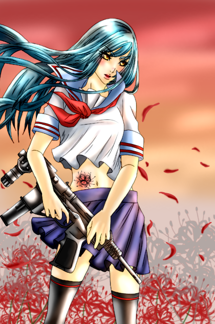 【塗った】セーラー服と機関銃