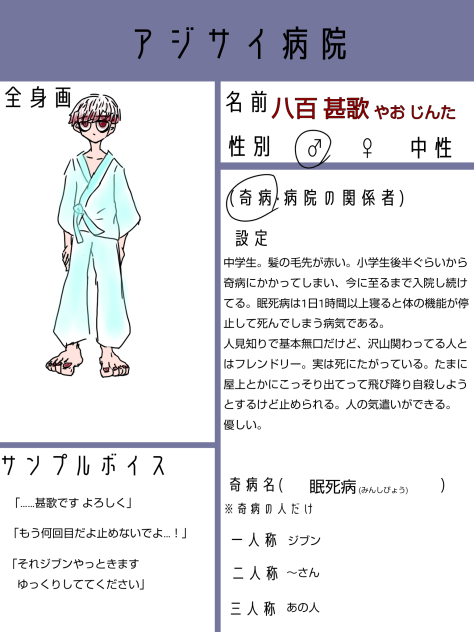 アジサイ病院キャラ募集しました
