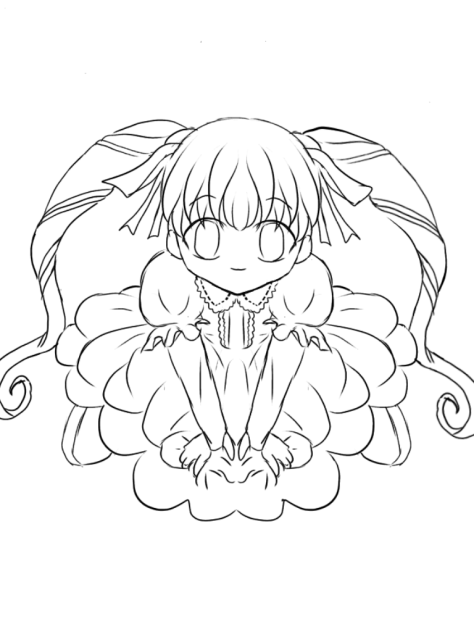 フワフワ女の子 線画