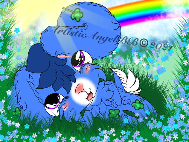 Little Blue Bunny Giving You A Four-Leaf