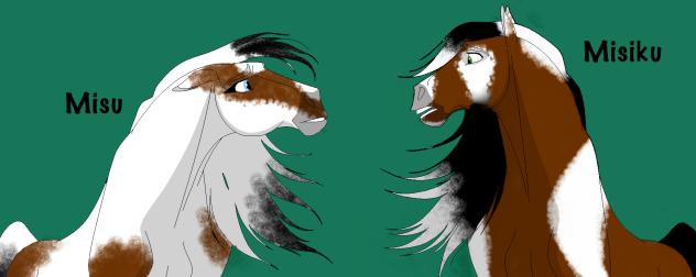 Dad and daughter horses