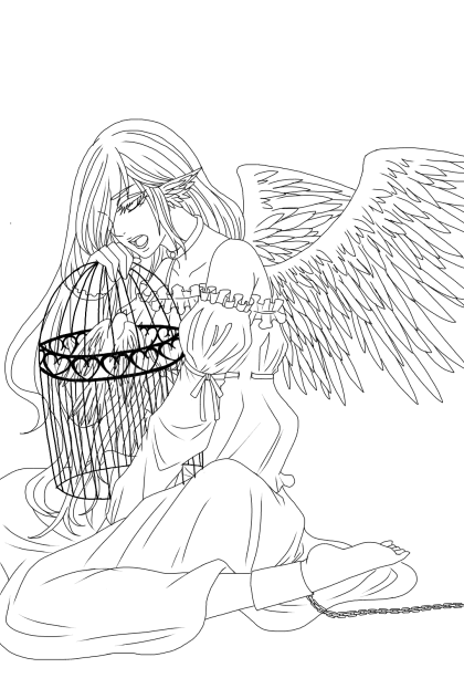 【線画】籠の鳥