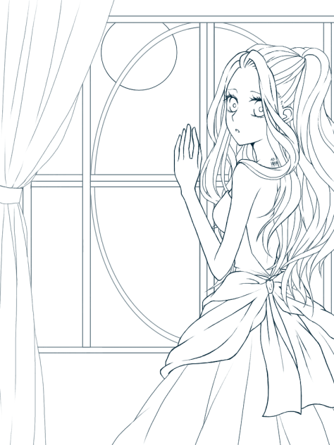 【線画】窓際少女
