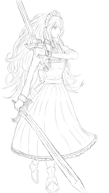 戦うメイド（線画）