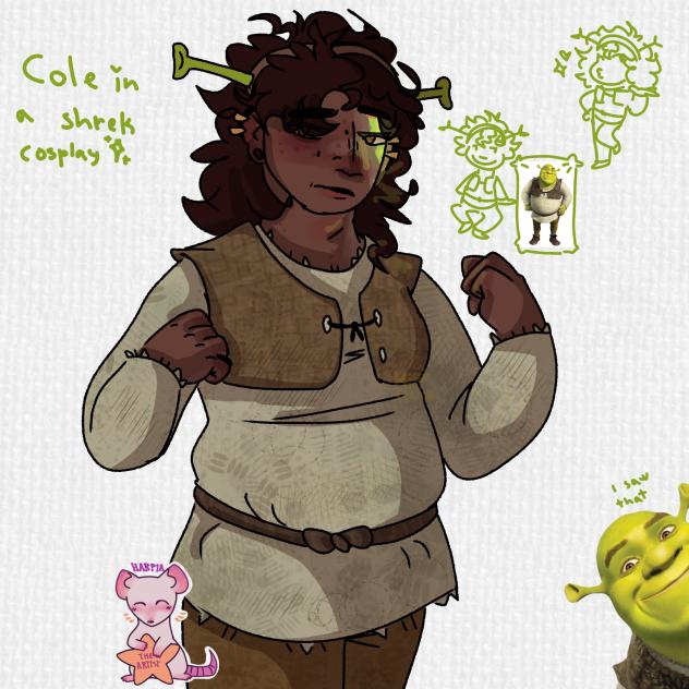Cole in a Shrek cosplay ✨️