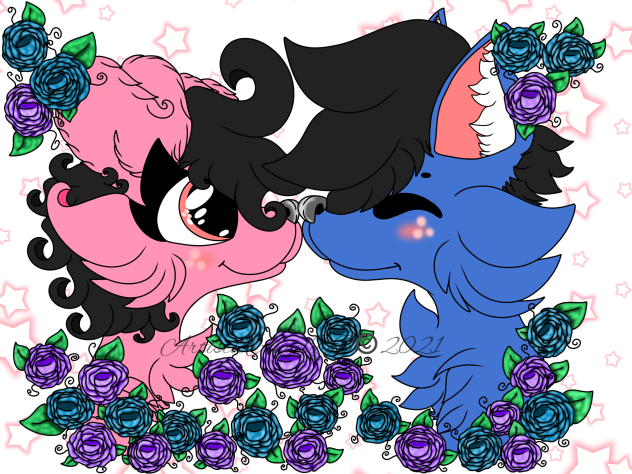 Blue And Pink Pups In Love