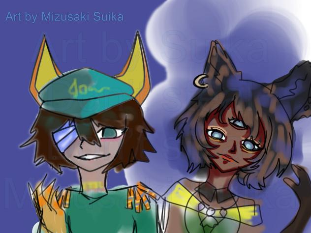 I drew our ocs(read desc) Suika+Ester
