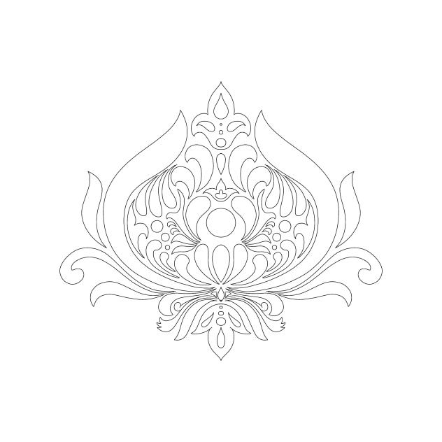 Red fabric pattern Indian&Chinese outlin