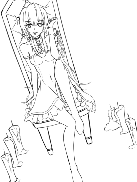 王女と椅子と蝋燭と(take free 線画)