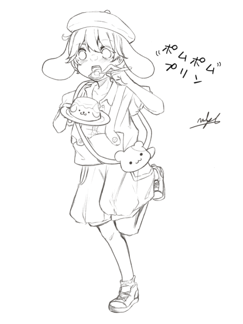 【線画】ポムポムプリン