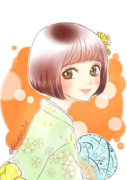 浴衣とボブ 線画もあります